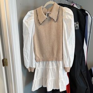 QUEEN OF SPARKLES Beige and White Dress